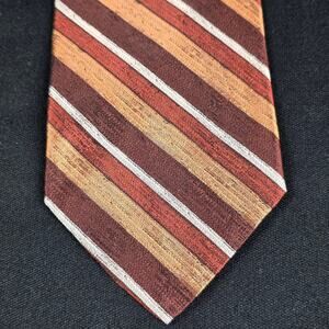Andrew Fezza Men's Brown Orange Silver Striped Silk Tie Made in USA